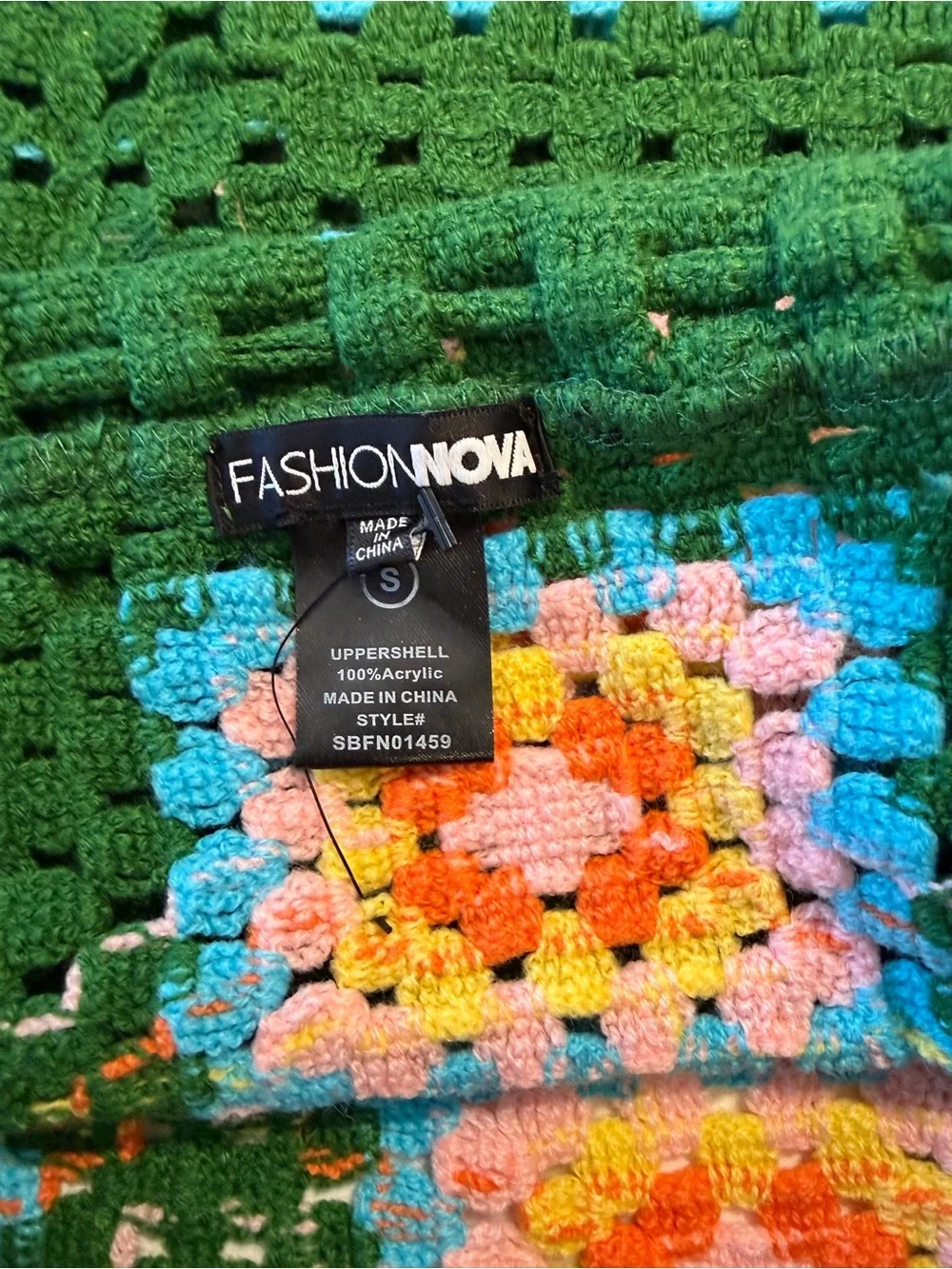 Fashion Nova Green Crochet Set with Multicolor Granny Squares - Picture 3 of 3
